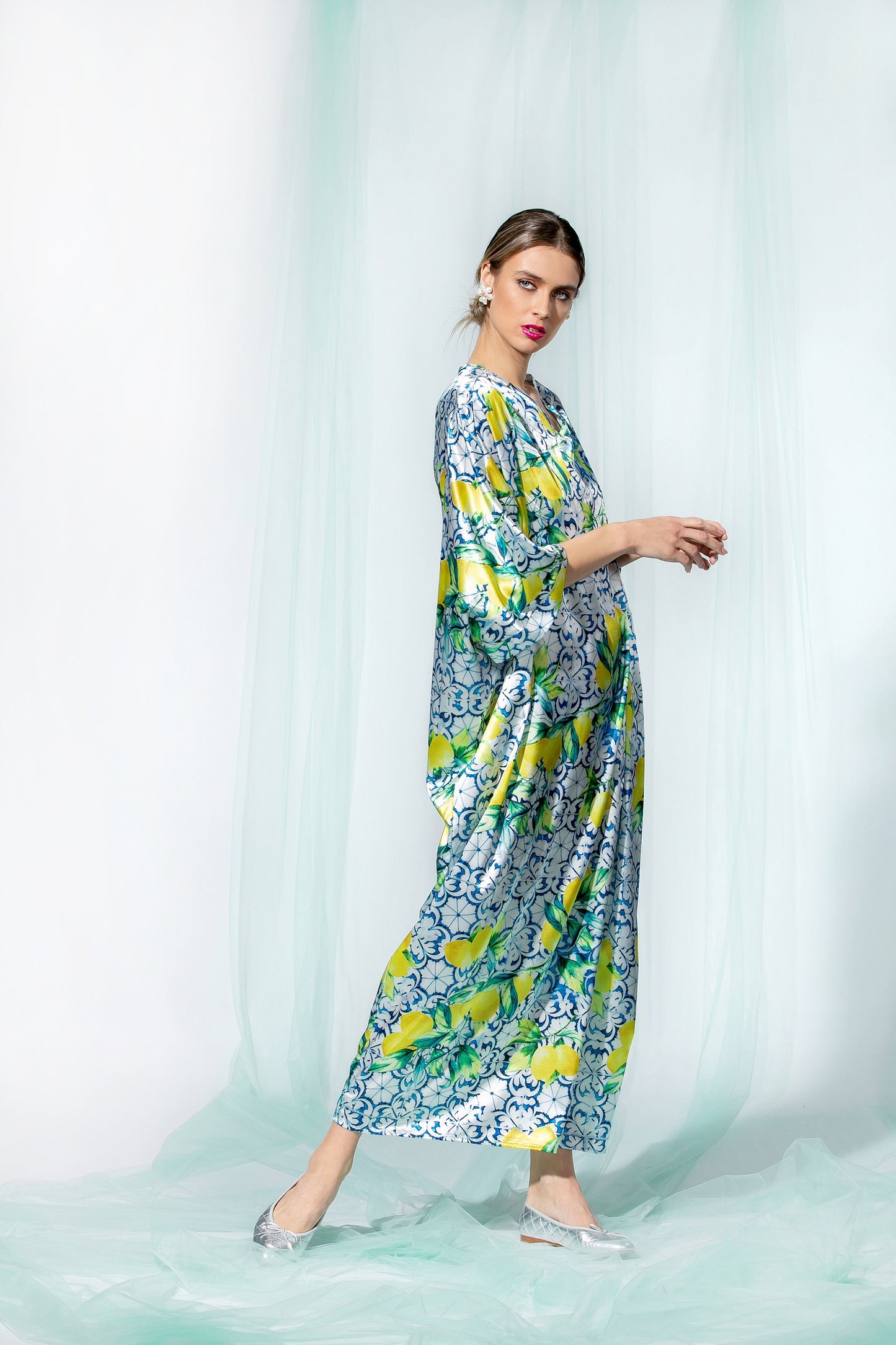 Satin Dress With Lemons Print