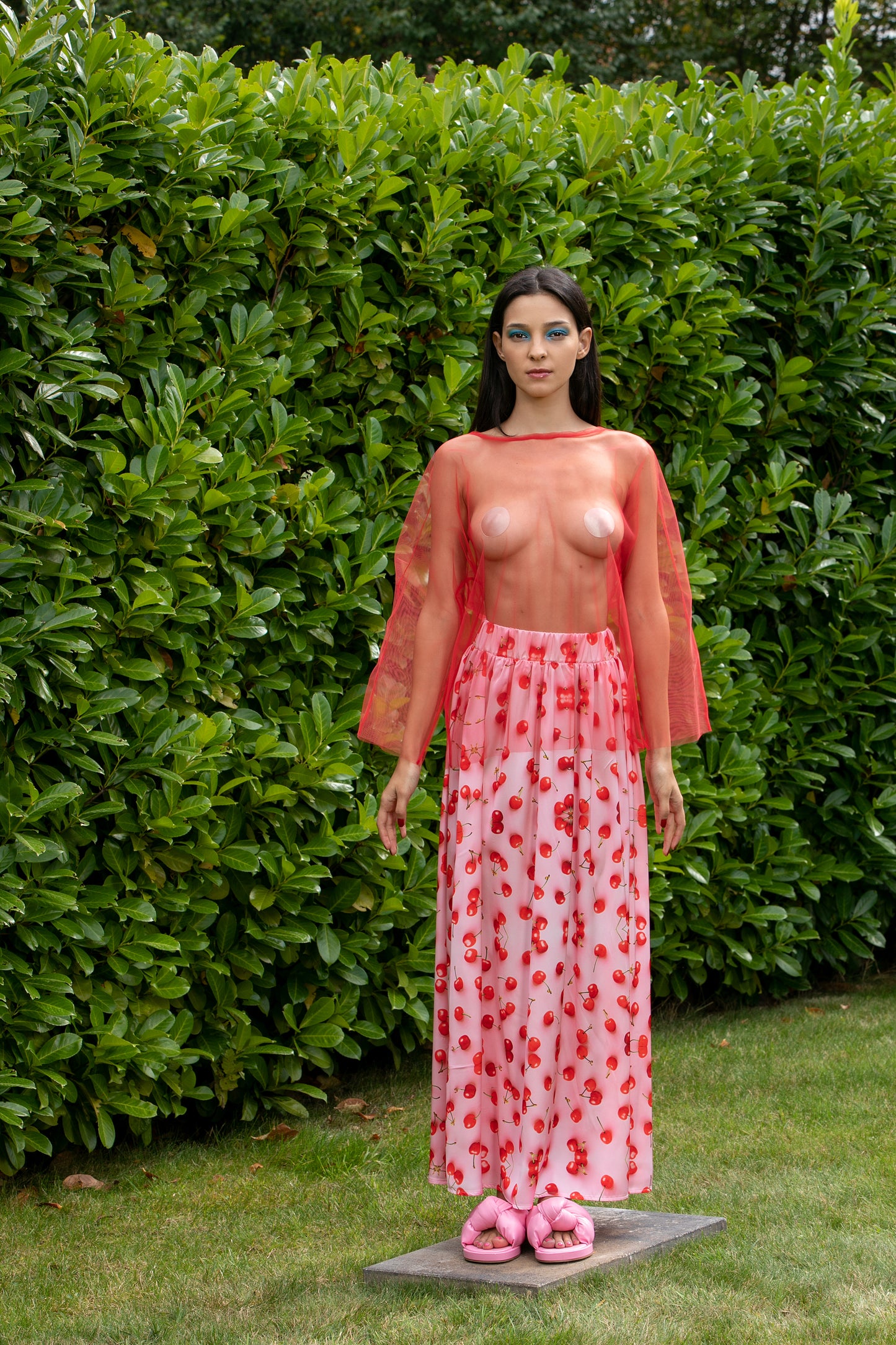 Sheer Mesh Top in Red