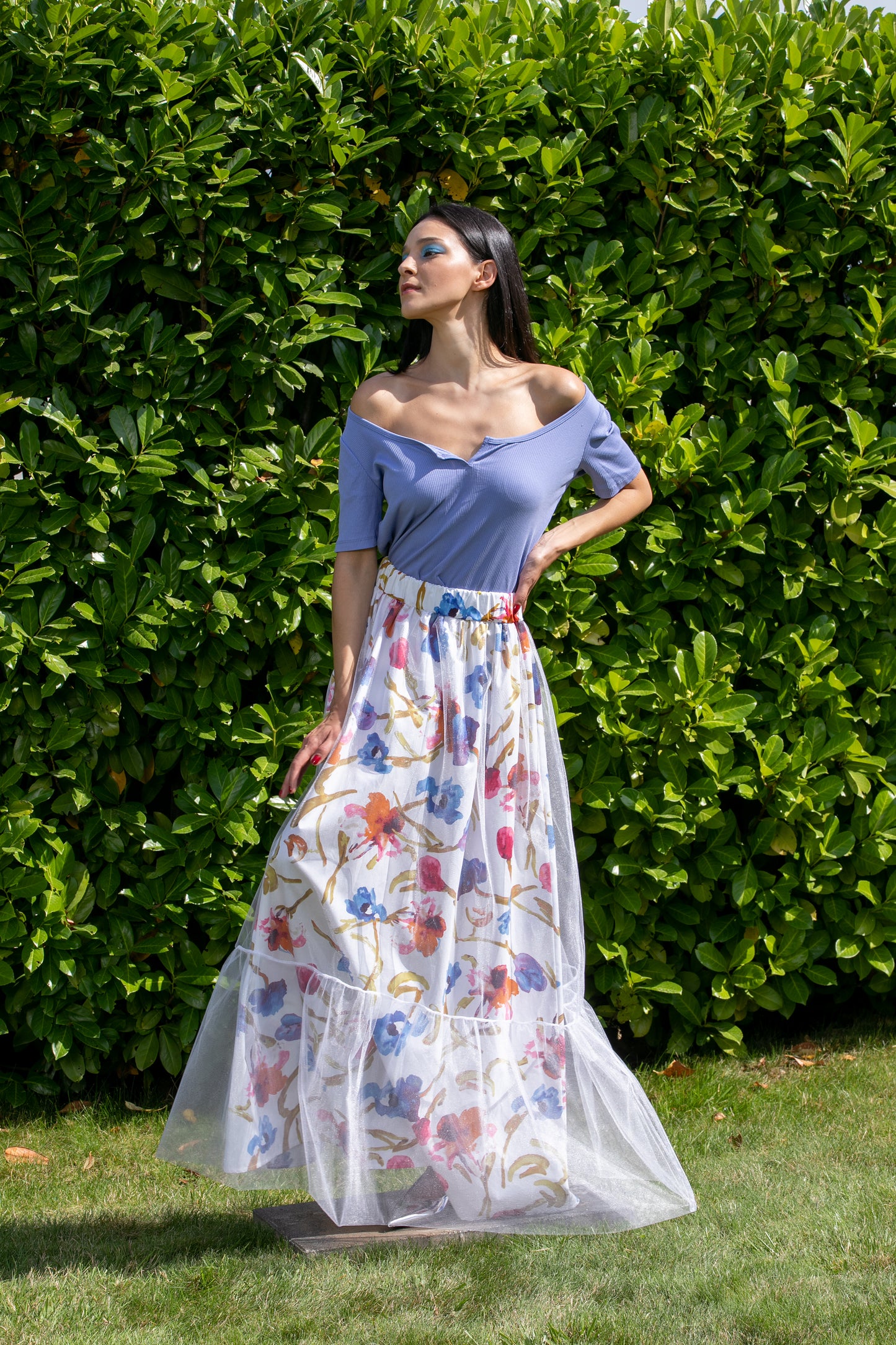 Floral Skirt With Tulle