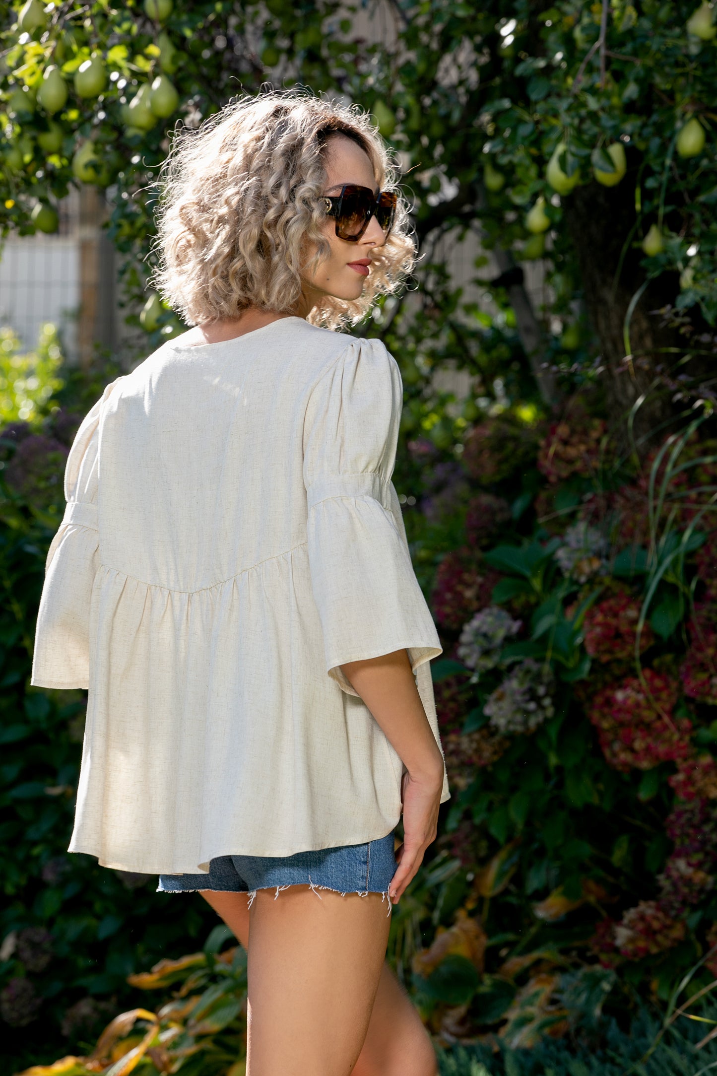 Mid Sleeve Linen Top