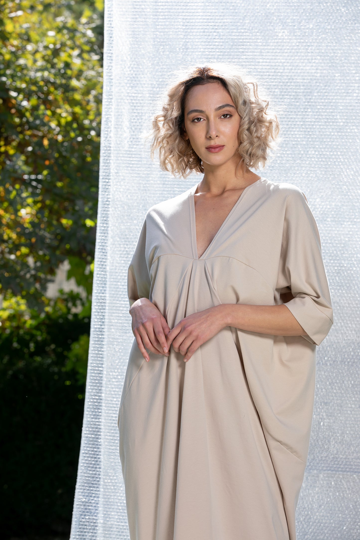 Beige Cotton Caftan