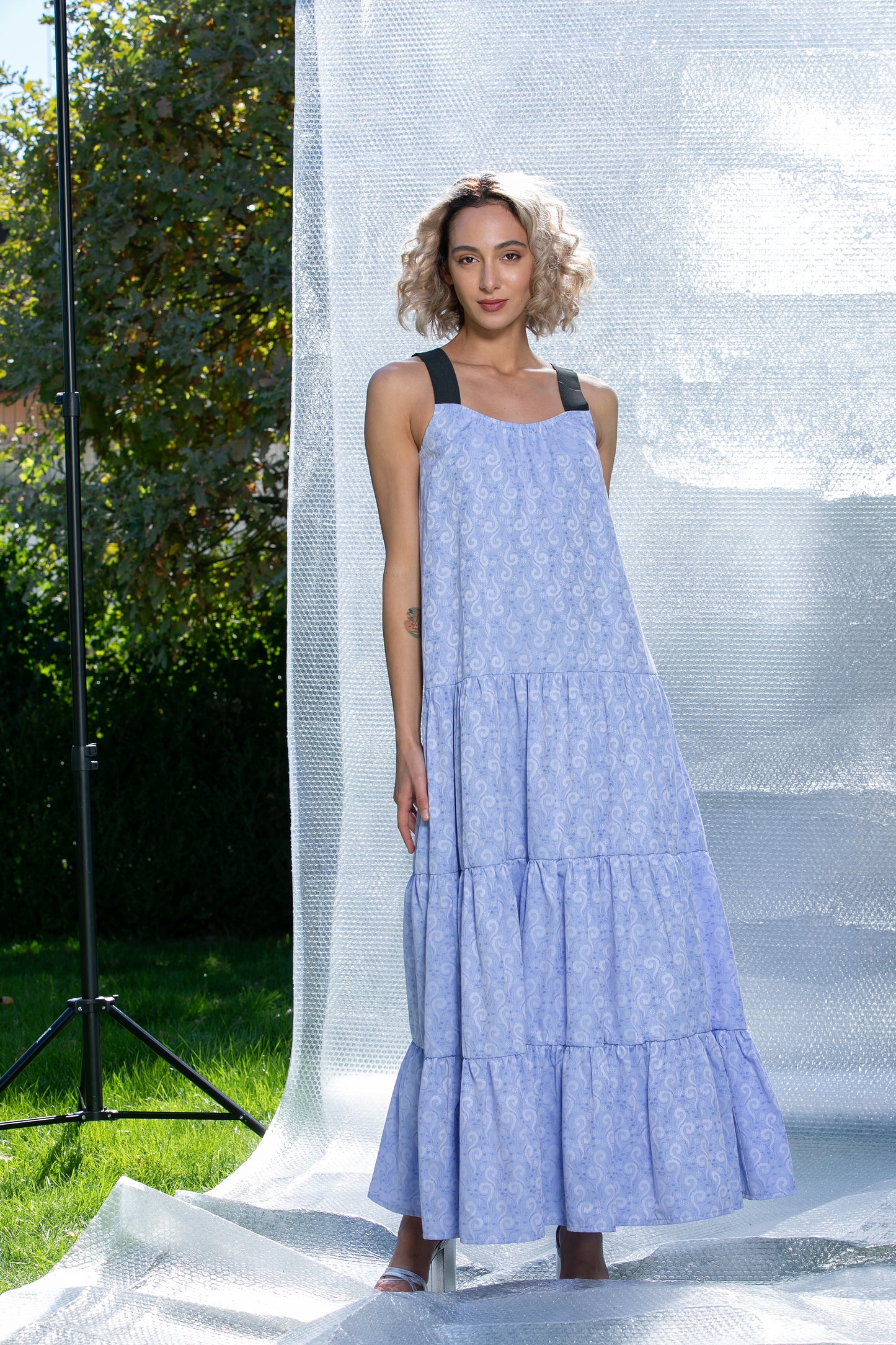 Sky Blue Dress With Black Straps