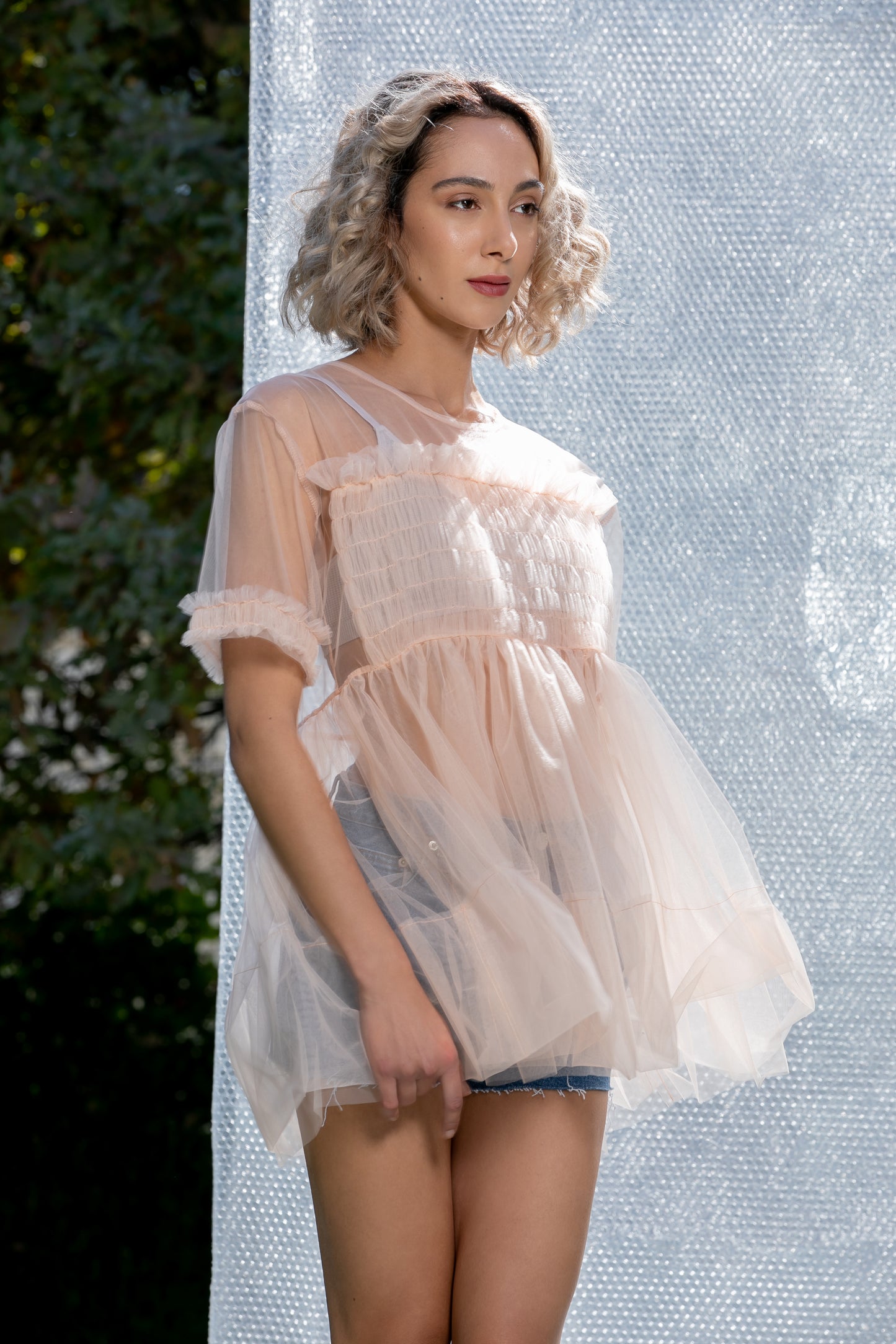 Pink Tulle Ruffle Top