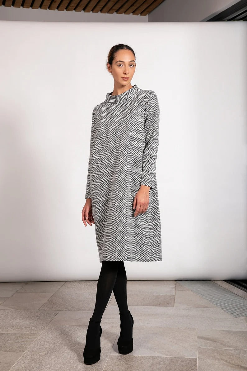 Knitted Dress with Mock Neck