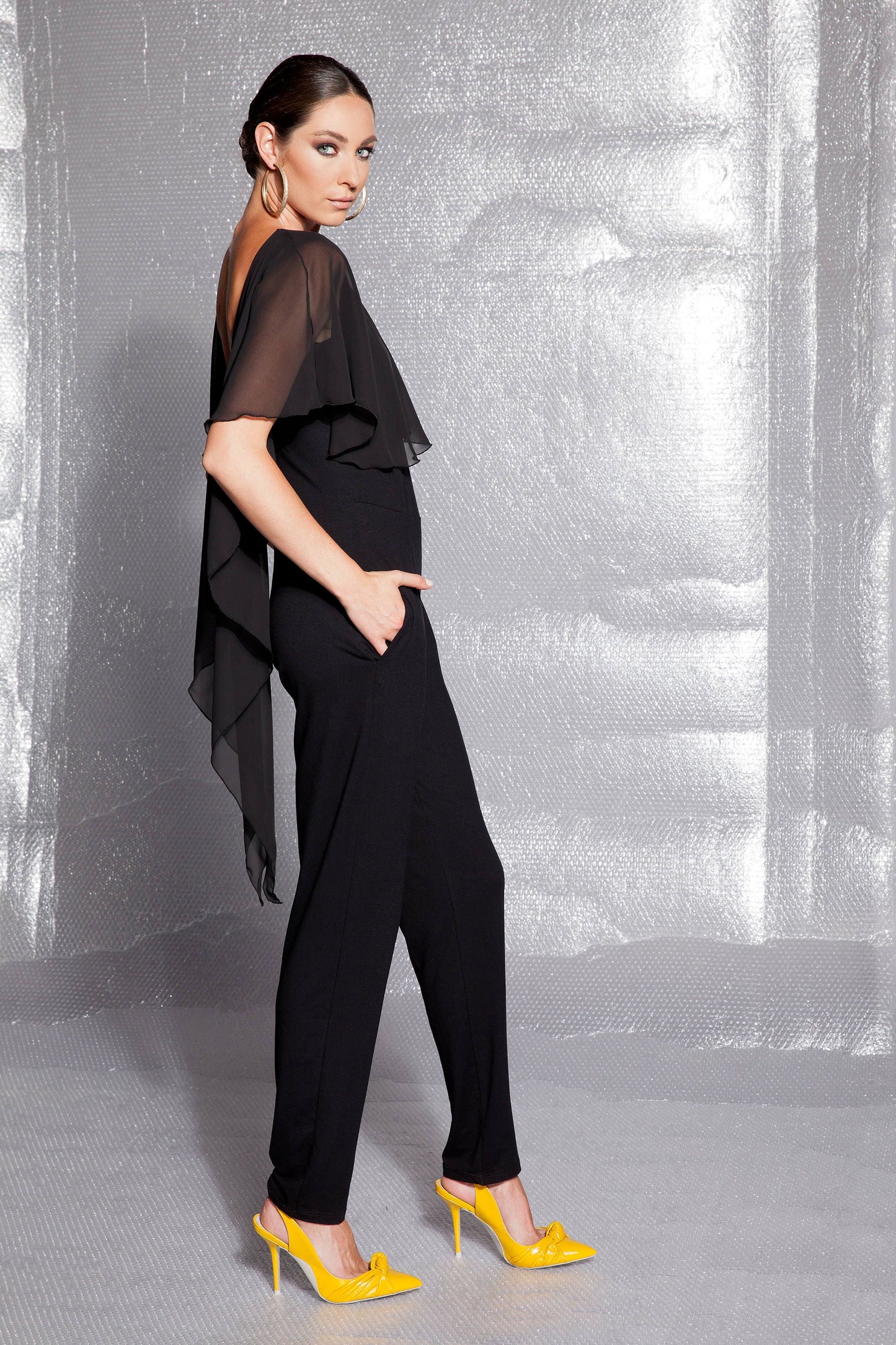 Open Back Jumpsuit In Black