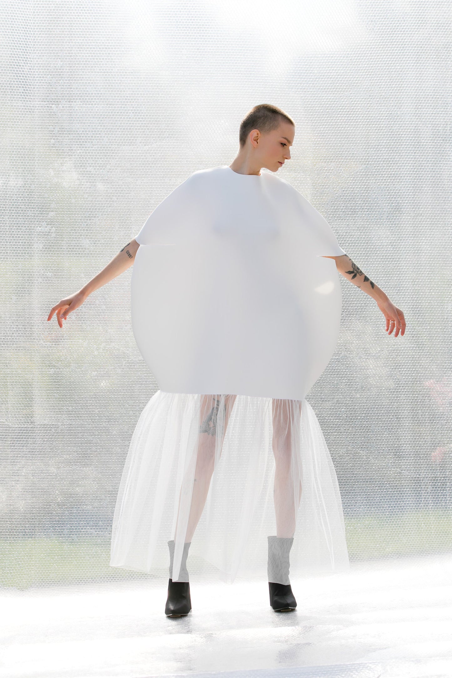 Avant Garde Neoprene And Tulle Dress