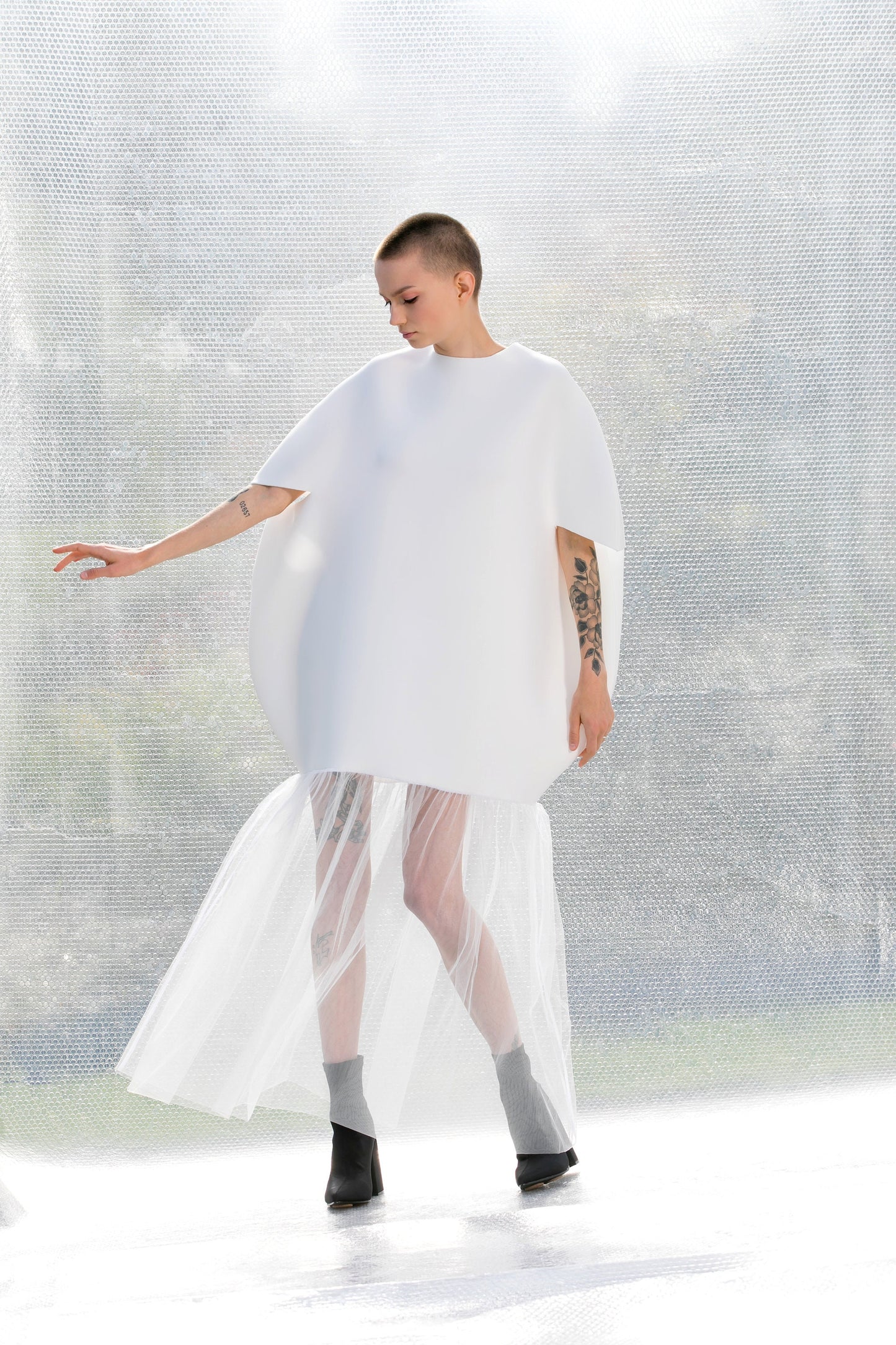 Avant Garde Neoprene And Tulle Dress