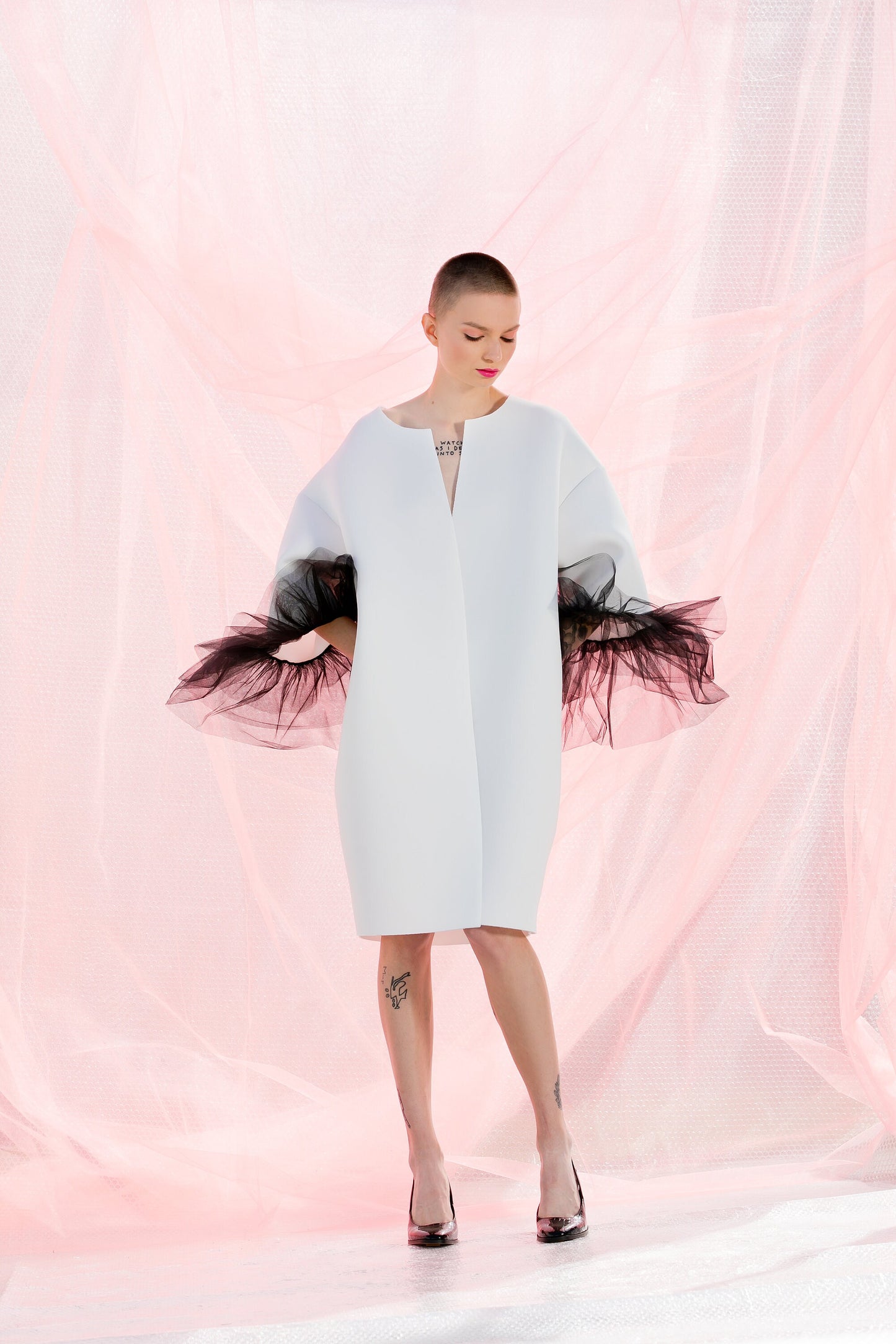 Elegant Neoprene Coat In White