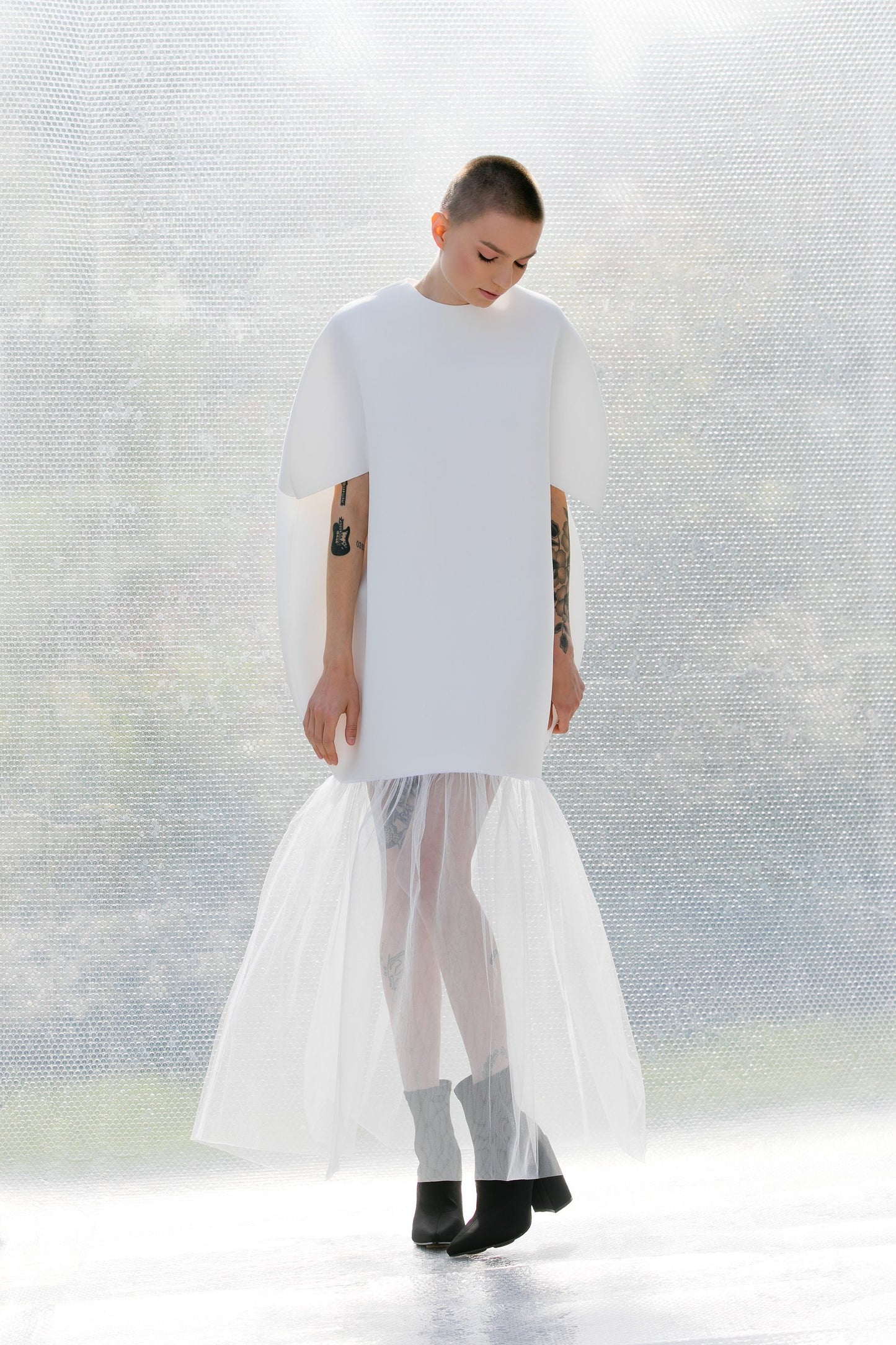 Avant Garde Neoprene And Tulle Dress