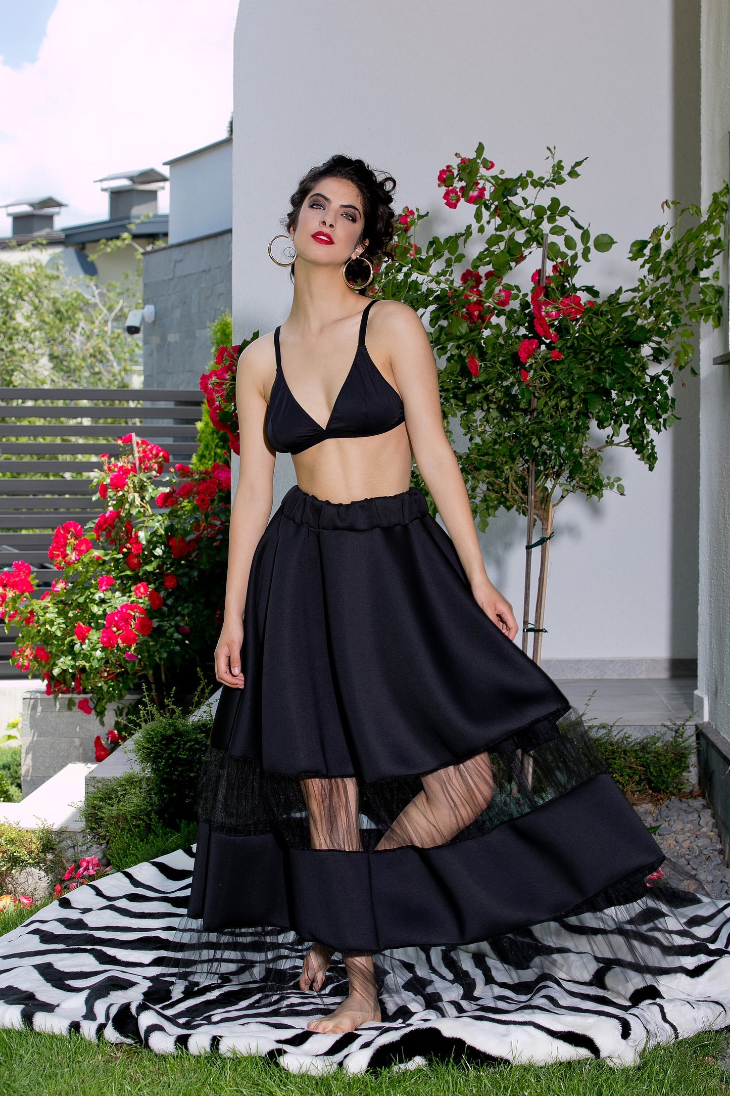 Neoprene Skirt With Sheer Details