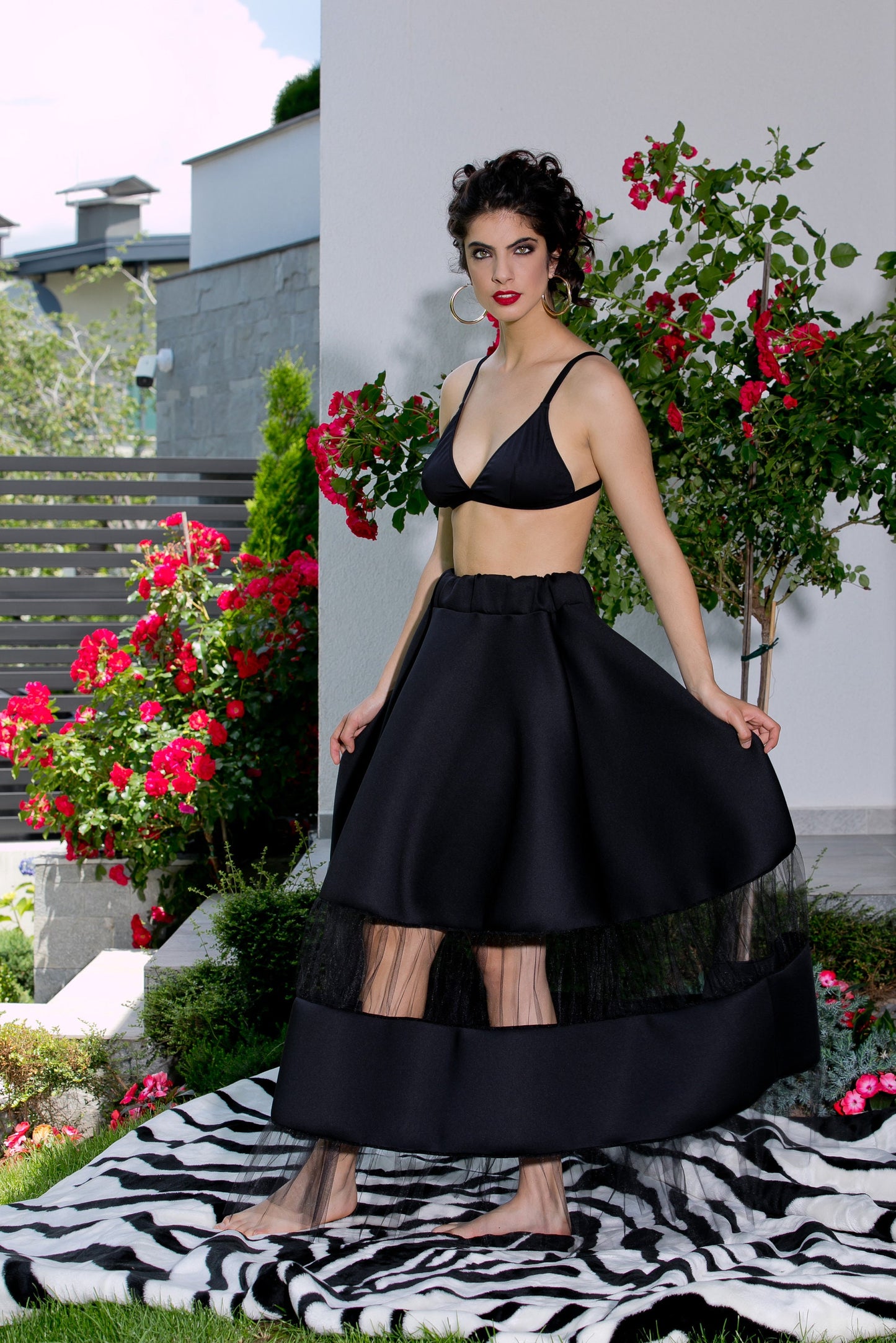 Neoprene Skirt With Sheer Details