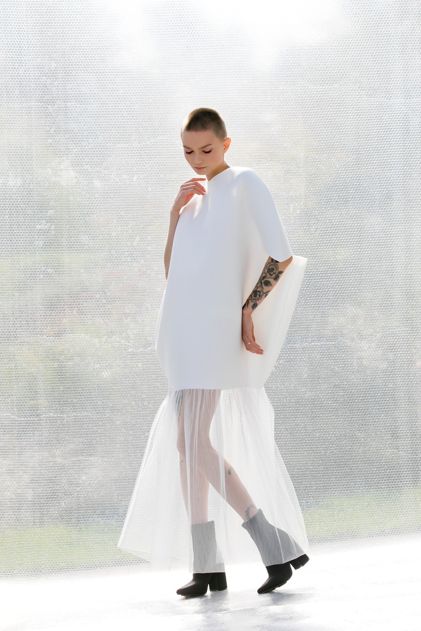 Avant Garde Neoprene And Tulle Dress