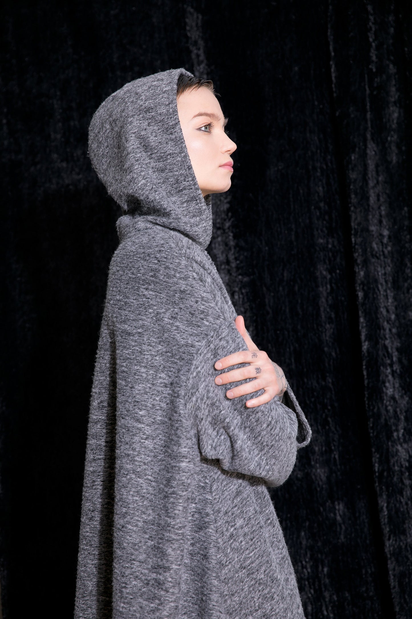 Hooded Poncho In Gray