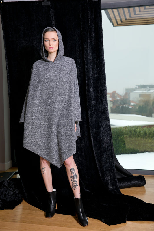 Hooded Poncho In Gray