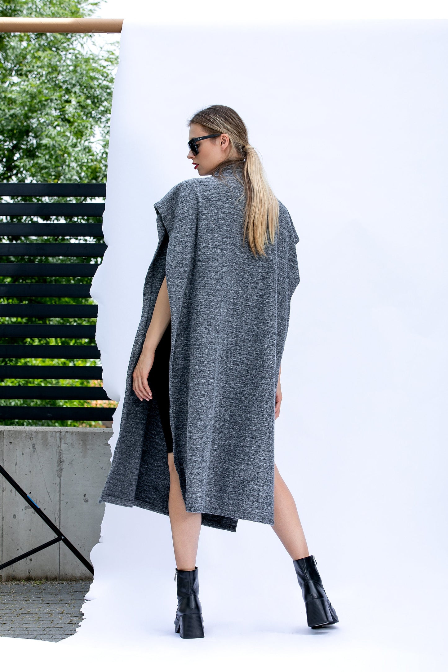 Grey Poncho with Turtleneck