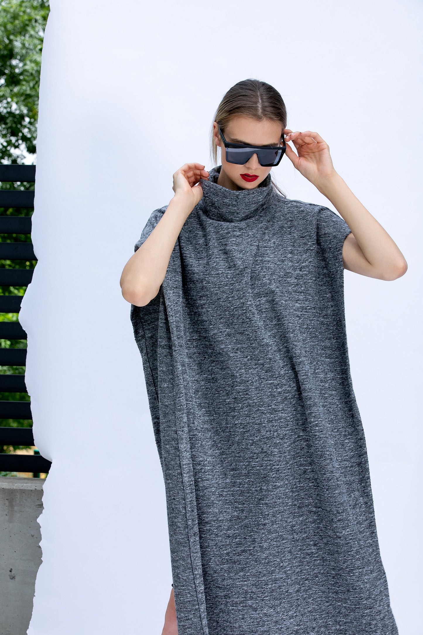 Grey Poncho with Turtleneck