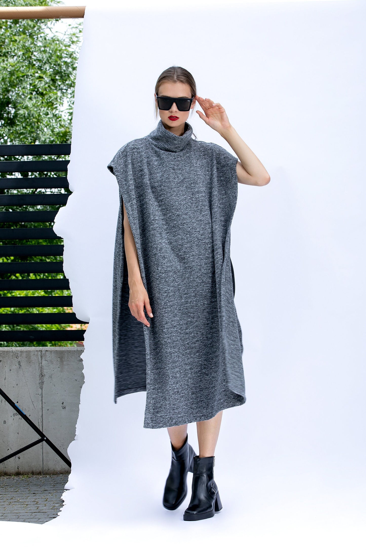 Grey Poncho with Turtleneck