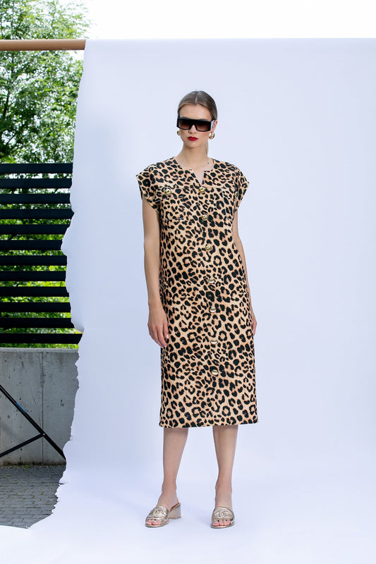 Neoprene Midi Dress with Leopard Print