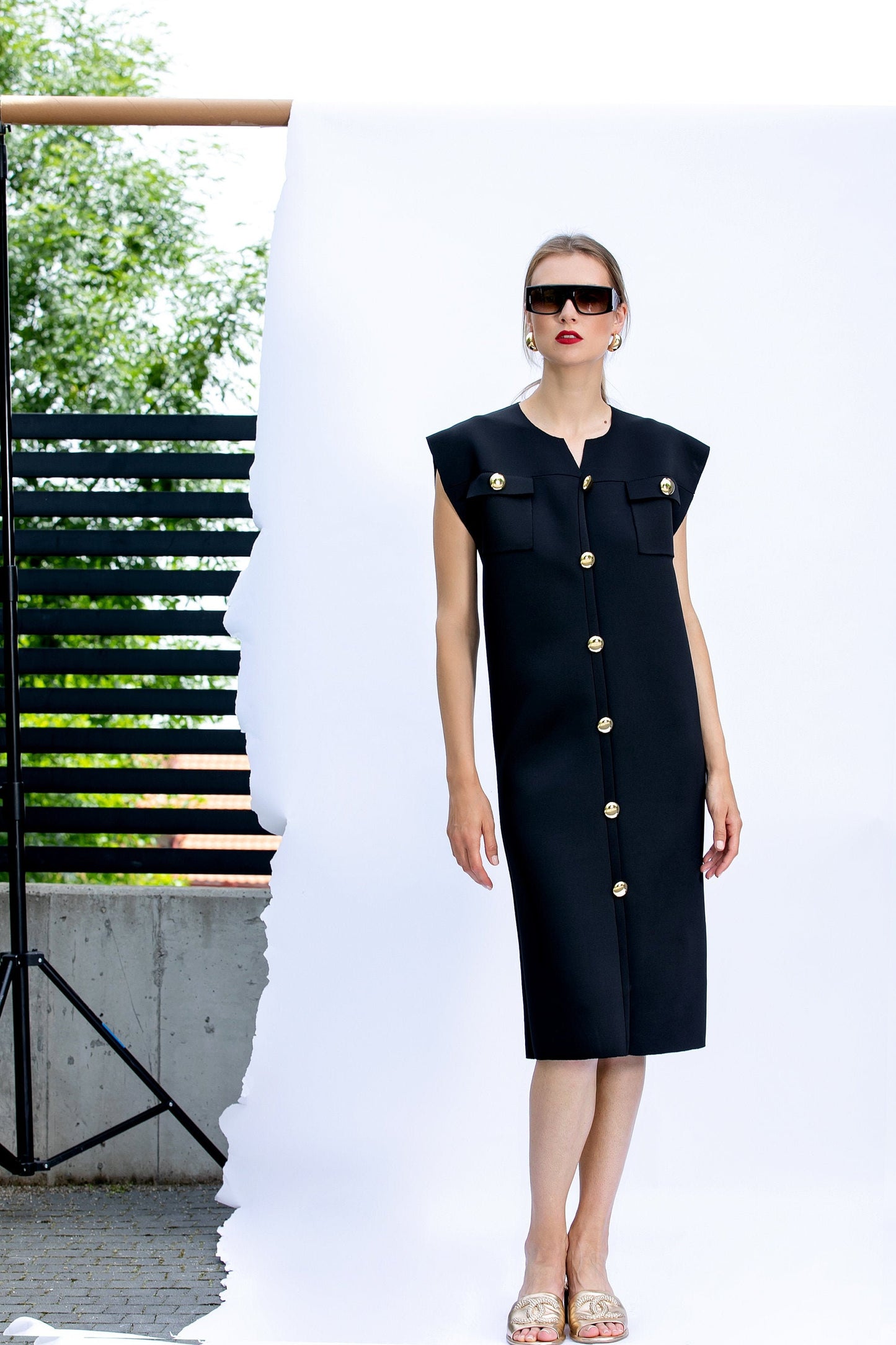 Neoprene Dress With Front Buttons