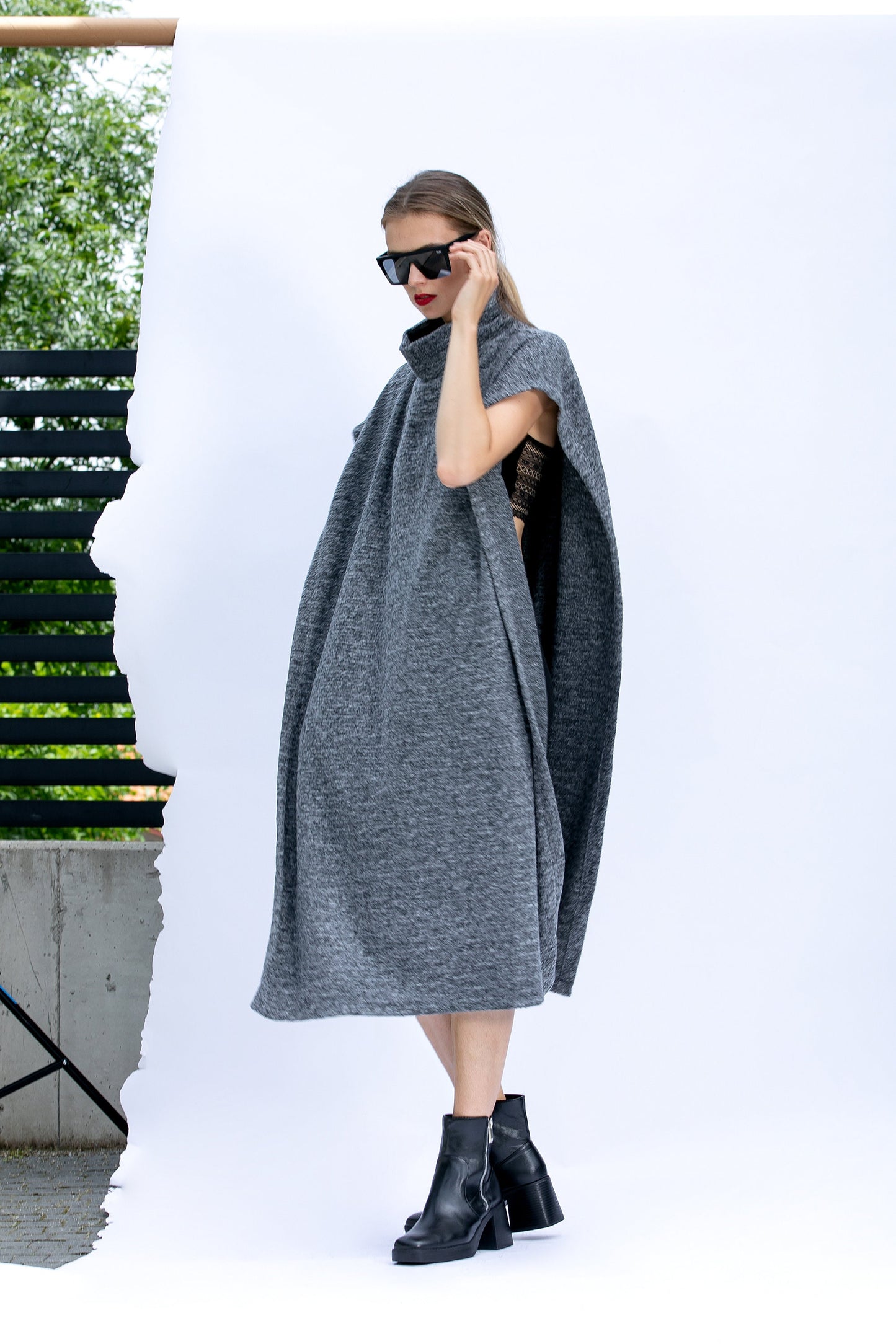 Grey Poncho with Turtleneck