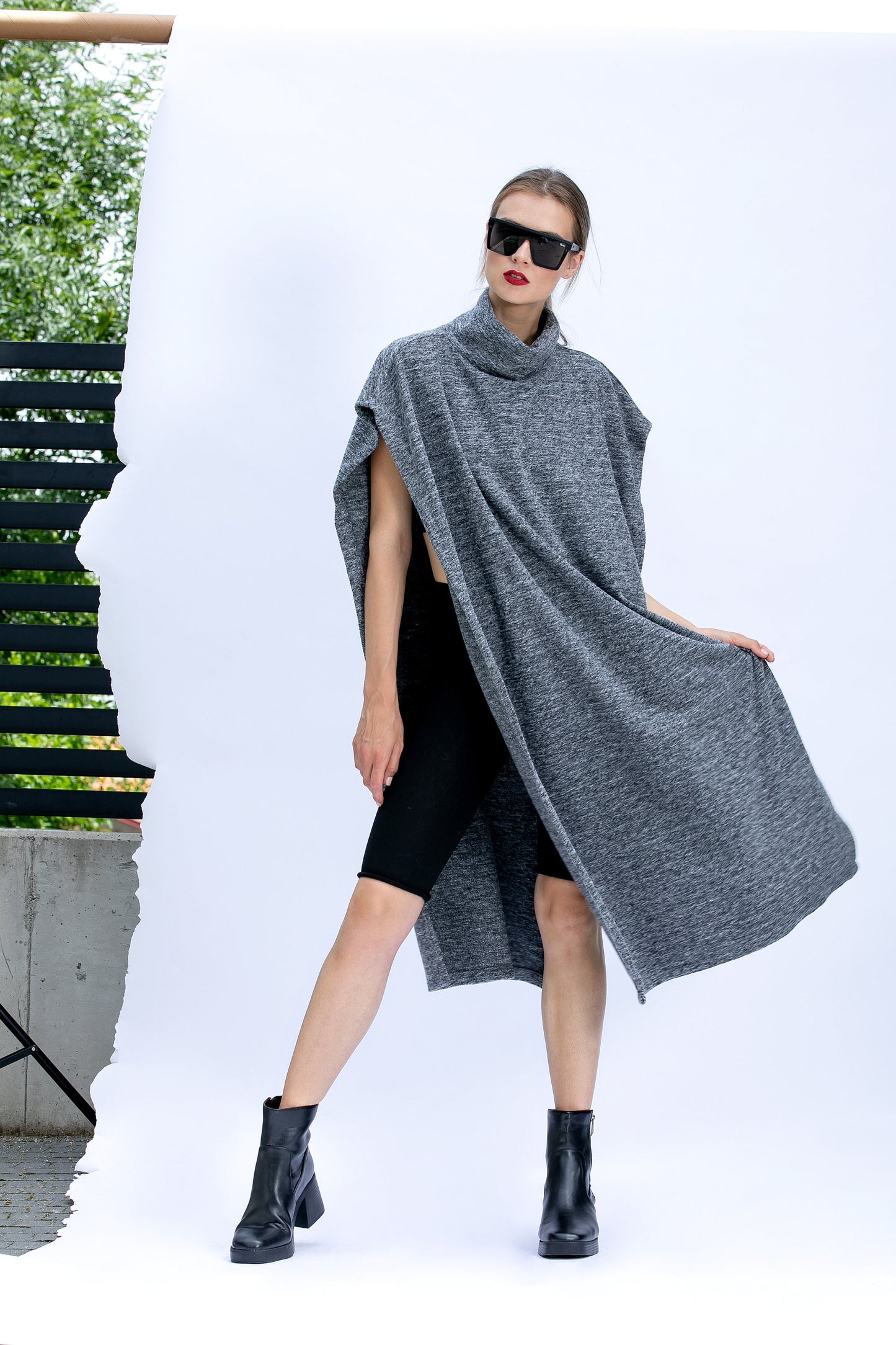 Grey Poncho with Turtleneck