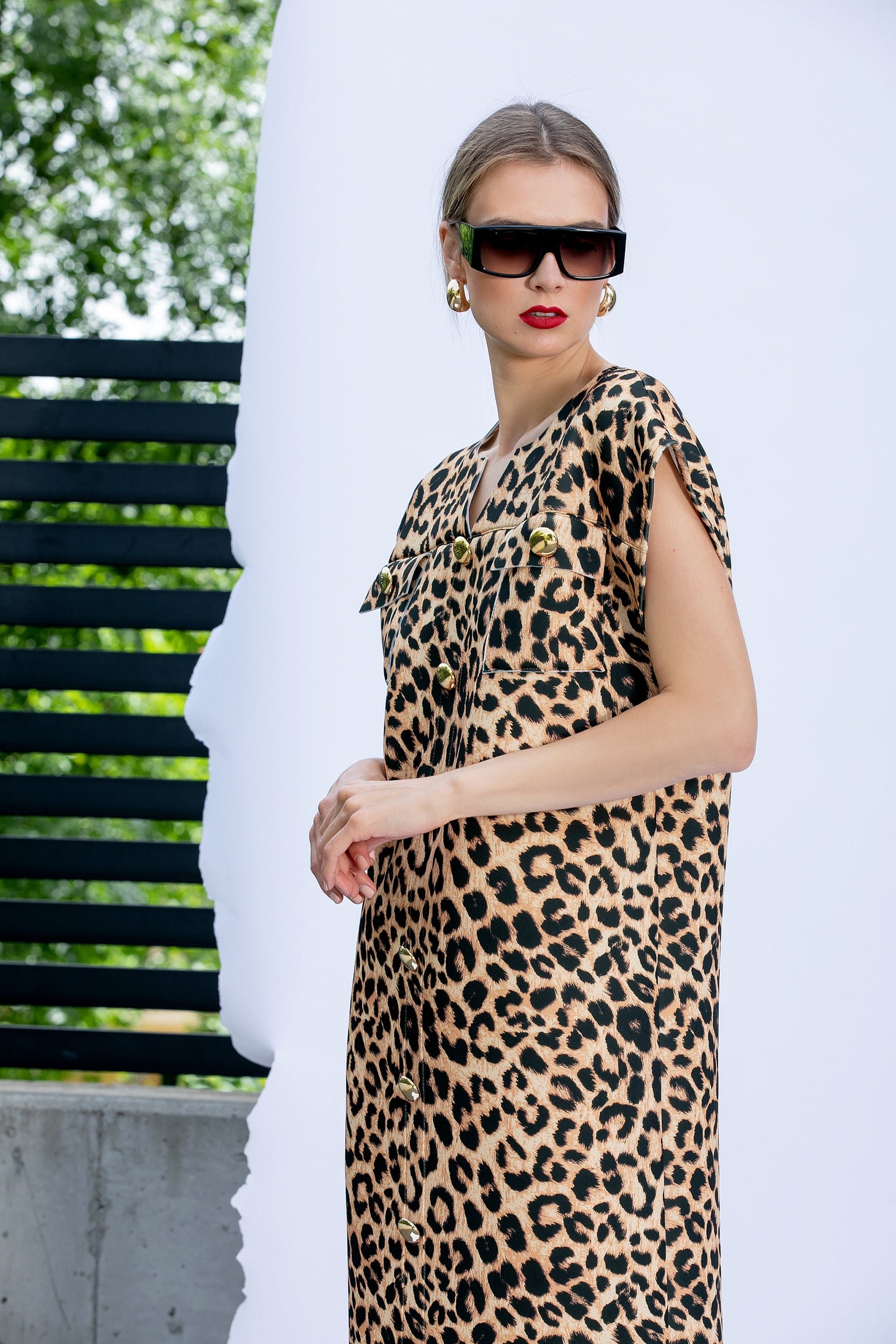 Neoprene Midi Dress with Leopard Print