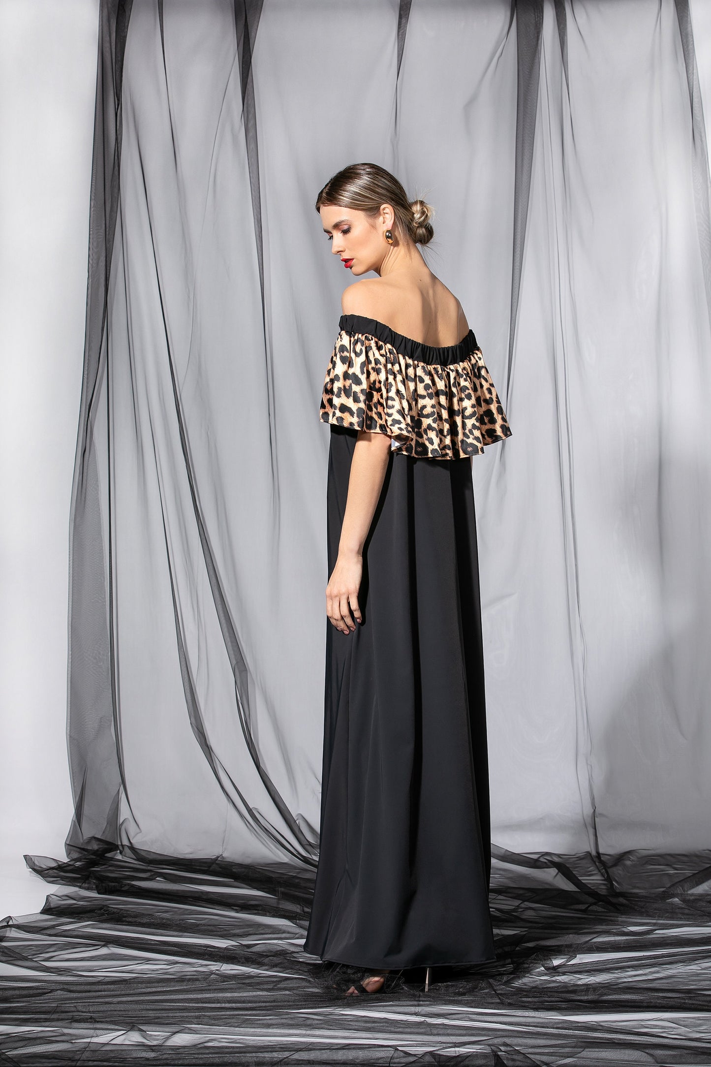 A line Maxi Dress with Leopard Ruffle