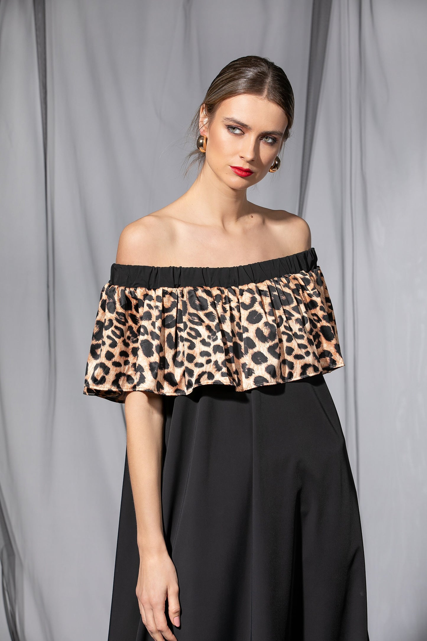 A line Maxi Dress with Leopard Ruffle