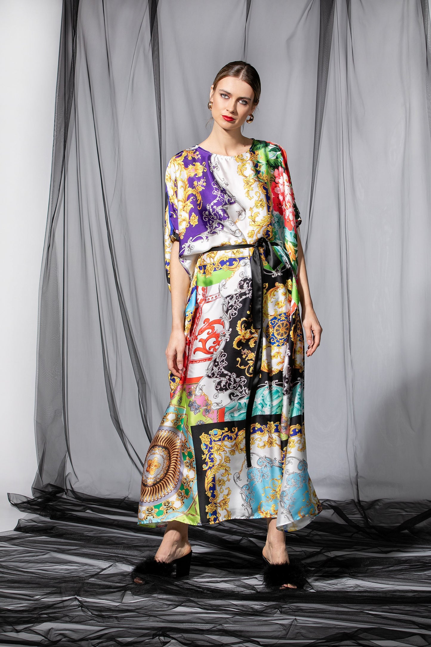 Baroque Satin Maxi Dress