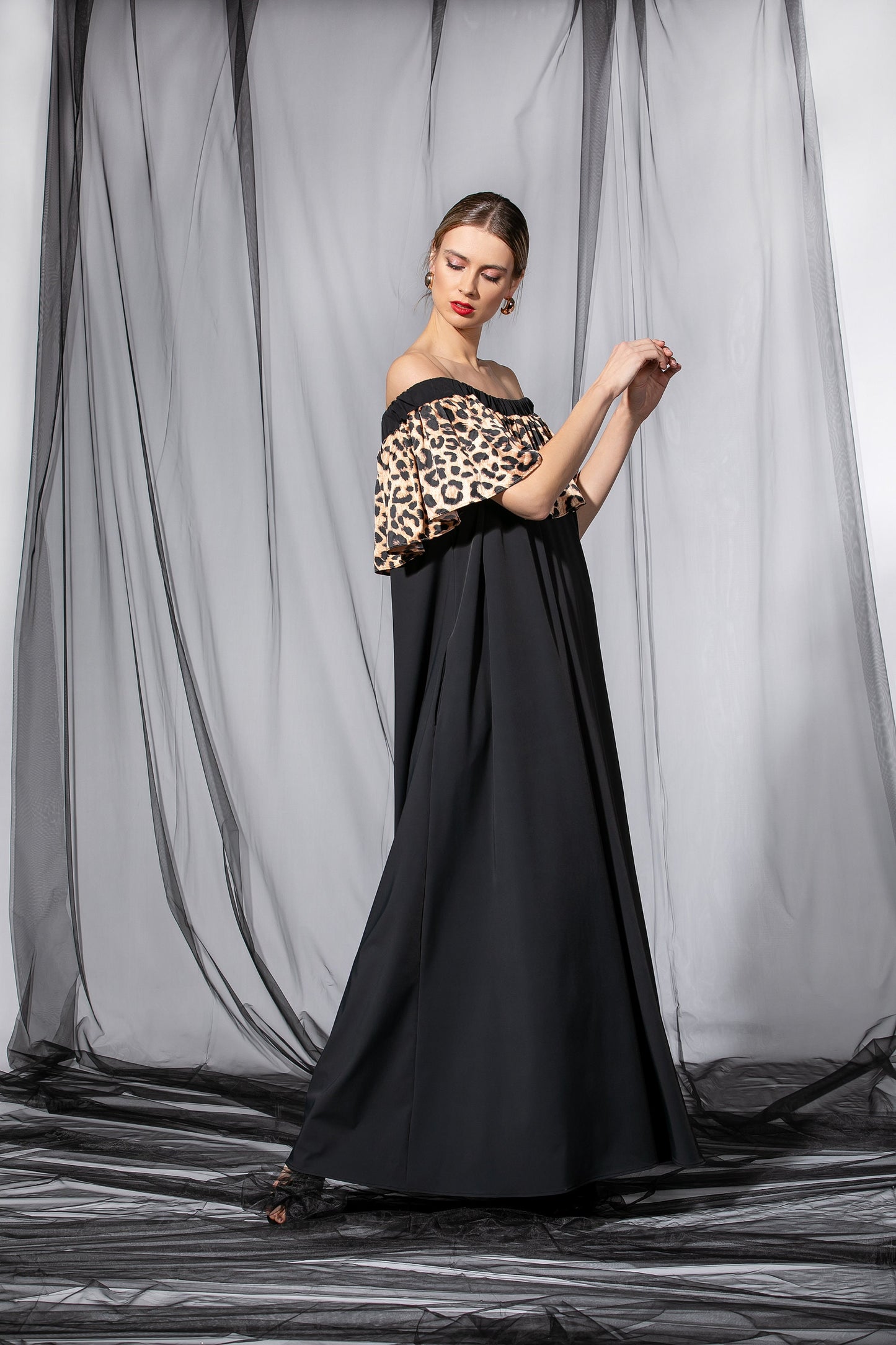 A line Maxi Dress with Leopard Ruffle