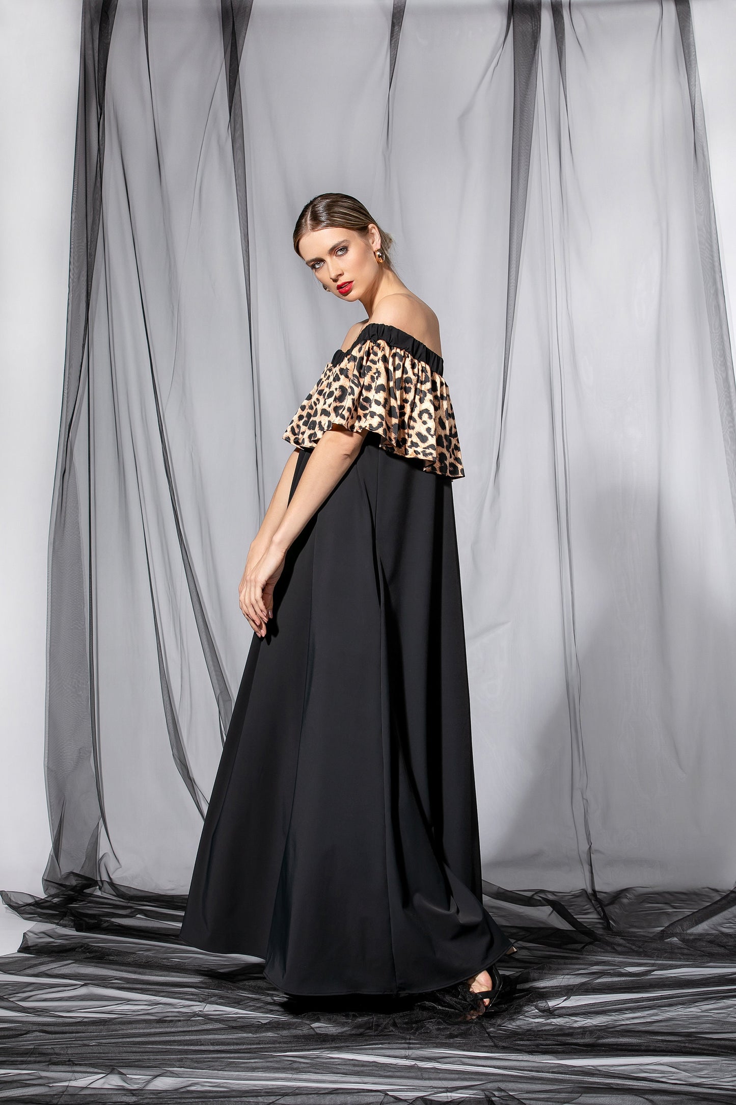 A line Maxi Dress with Leopard Ruffle