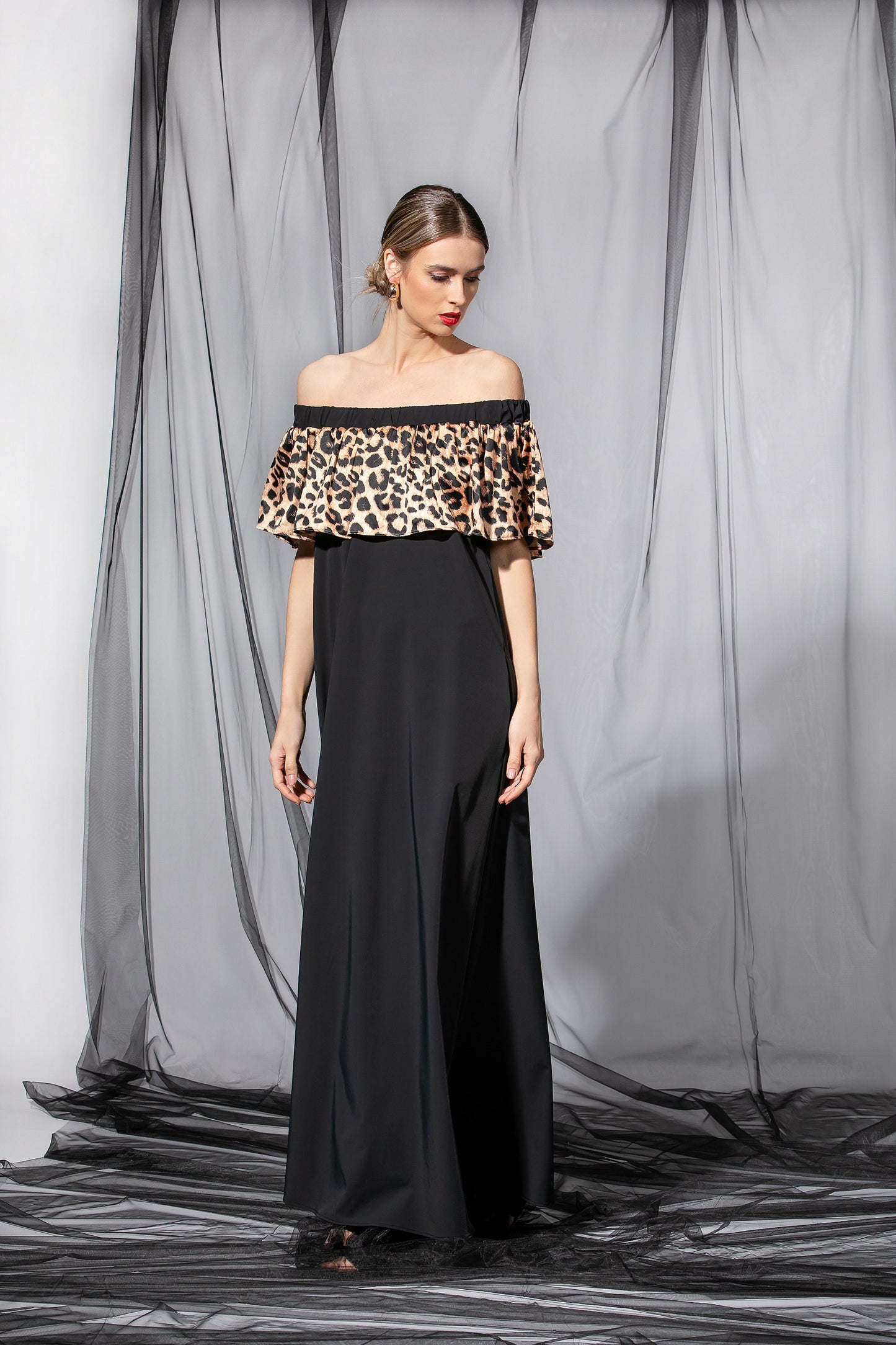 A line Maxi Dress with Leopard Ruffle