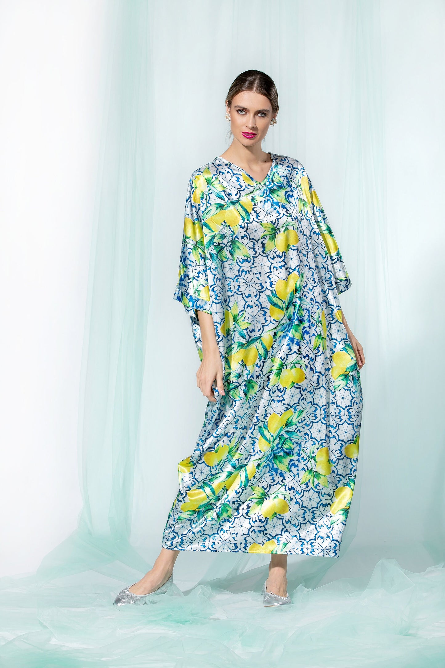 Satin Dress With Lemons Print